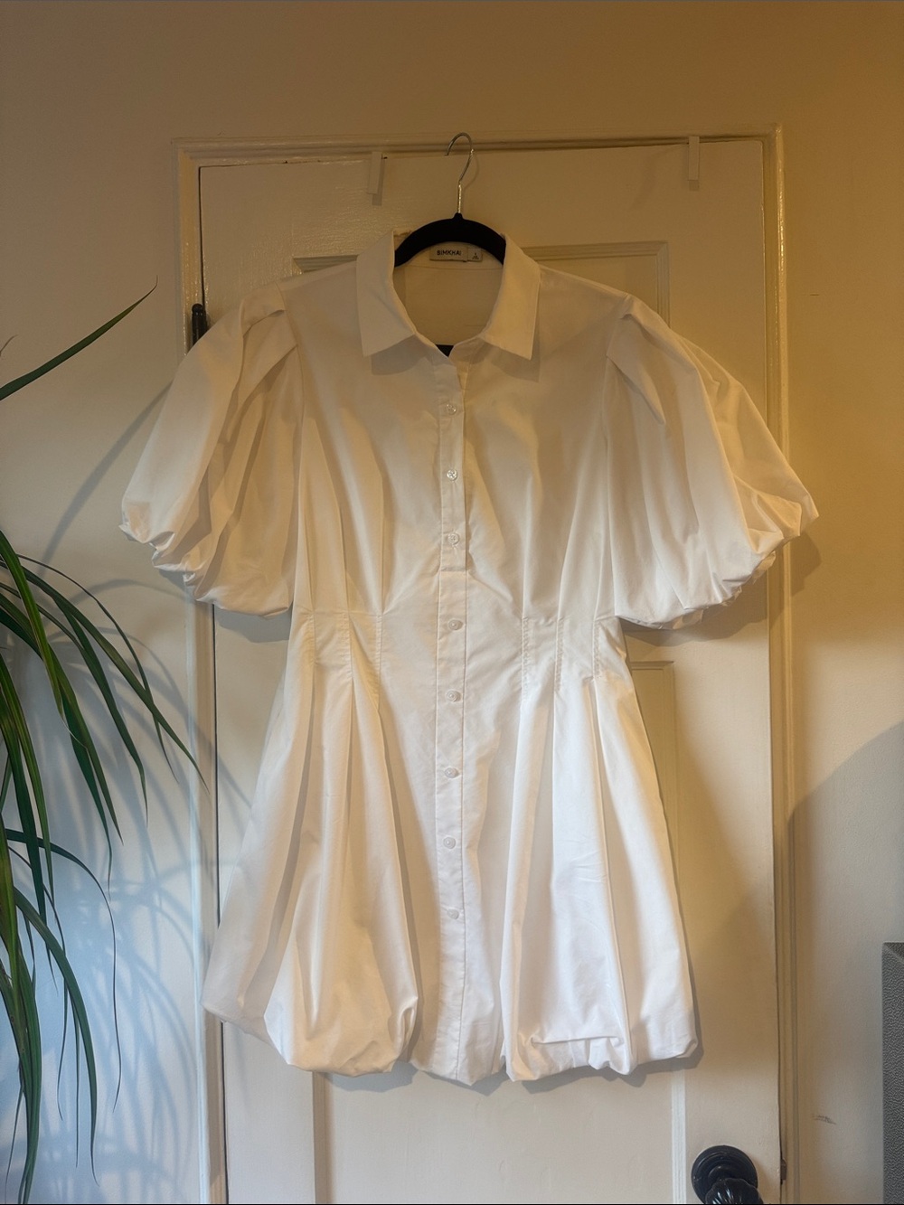 Jonathan Simkhai White Puff Sleeve Mini Shirt Dress